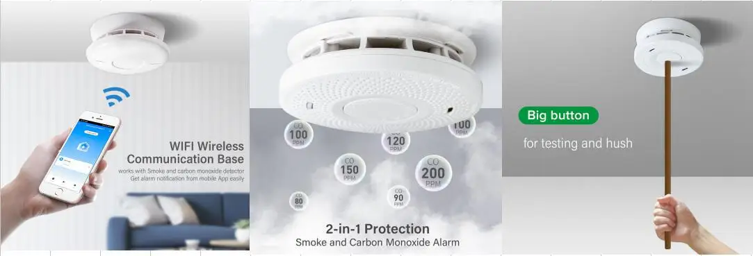 Tuya WIFI Smart UL U.S. Certification Smoke Carbon Monoxide CO Composite 2 in 1 Detection Alarm