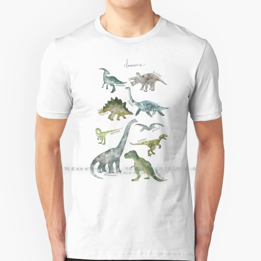 Dinosaurs 100% Cotton T Shirt Dinosaurs Chart Series Collection Nature Animals Wildlife History Nursery Tee Short Sleeve Long