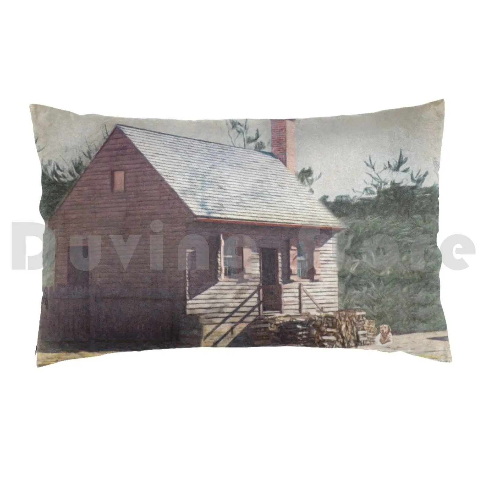 Quaint Cabin FeverPillow case Cabin Cottage Small House Home Building Country Home Firewood Fire