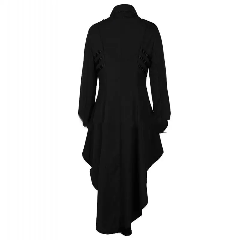 Winter Casual Gothic Party Warm Women Long Trench Coats Black Slim Plain Pleated Autumn Female Goth Overcoats