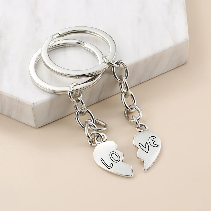 New Couple Lover Keychain Love Key Ring Heart Jigsaw Puzzle Key Chain Husband And Wife Valentine's Day Gift DIY Jewelry Handmade