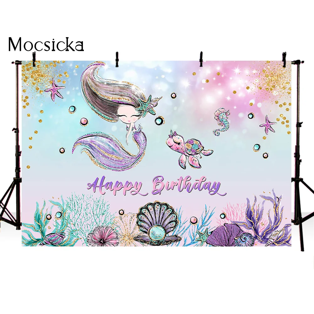 Mermaid Under Sea Bluey Backdrop Photography Ocean Castle Baby Shower Birthday Background Newborn Photo Studio Party Backdrops