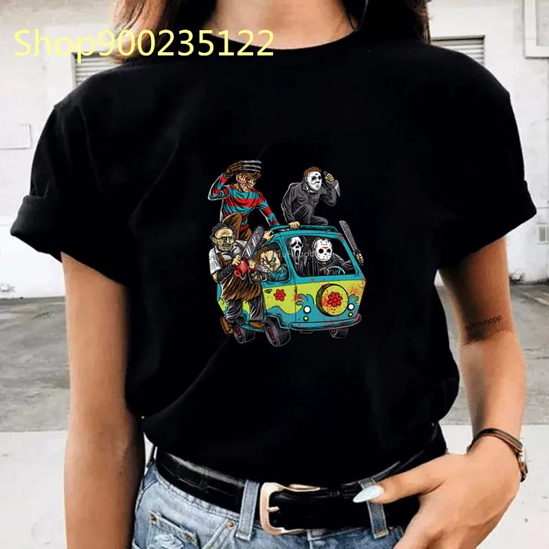 Horror Friends T-shirt Women Printed Funny Movie Tee Tops Fashion Casual Clothes Women Summer Streetwaer T-shirts Female