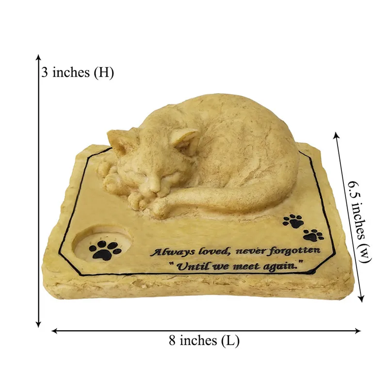 Personalizable Cat Memorial Stones with A 3-D Sleeping Cat On The Top Paw Print Memorial stone Pet Grave Markers Garden Stones