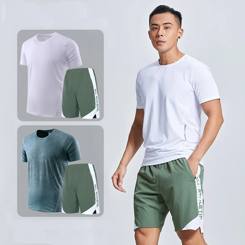 

Men Sports Clothes Icy-Cool Running Sets Youth Ice Silk Breathable Fitness Tee Shirts Kits Soccer Set Male Gym T Shirt Shorts