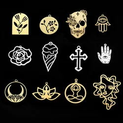 5pcs/lot 316 Stainless Steel Yoga mask Skull Charm Pendant for necklaces Wholesale Hand Eye of god Charms for DIY Jewelry Make