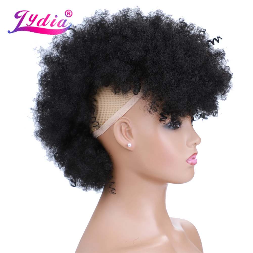 Lydia Synthetic High Puff Afro Short Kinky Curly Middle-Part Wig T1B/Pink Red Black Clips In Hair Extension  Colorful Hairpiece