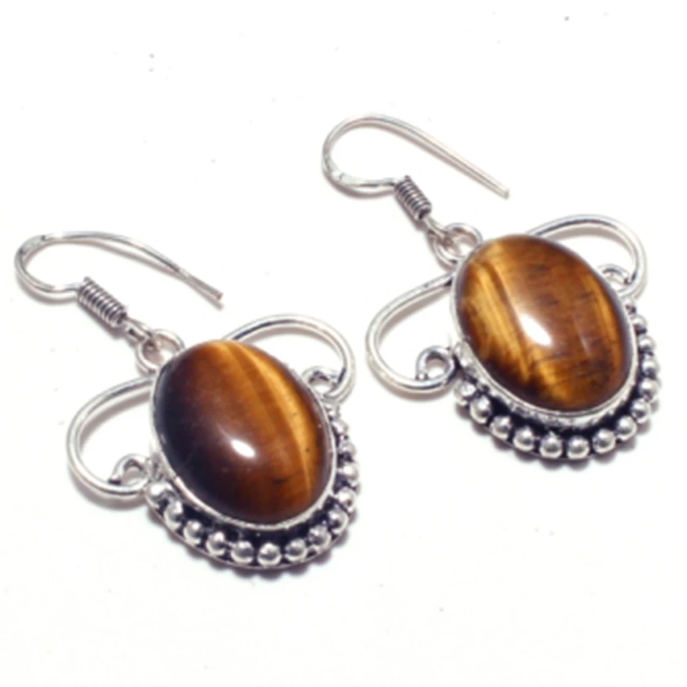 Genuine Tiger Eye, Silvers Overlay on Copper Earrings ,  Hand made Jewelry Gift