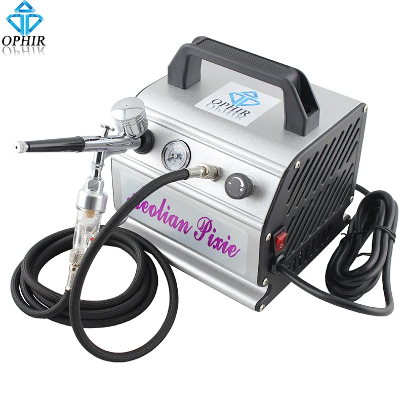 OPHIR 110V/220V Air Compressor with Gravity Airbrush Kit Dual Action Airbrush Compressor Set for Model Hobby Makeup_AC088+AC004