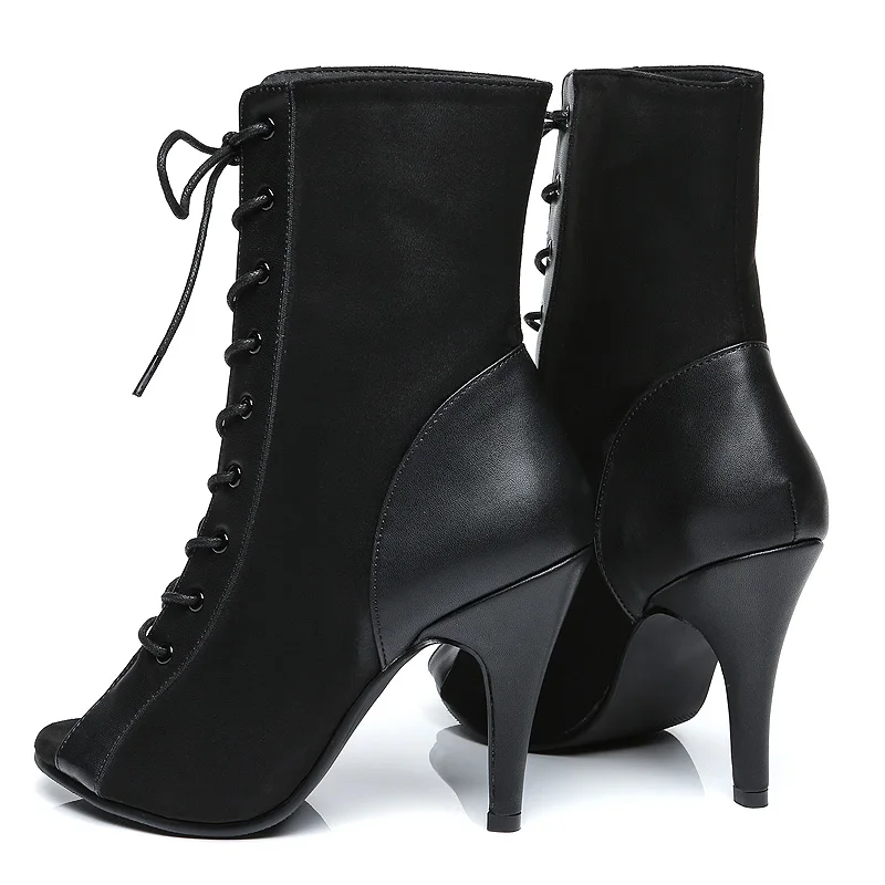 Woman latin dance shoes Jazz Pointe Party Square Samba Women shoes for dancing High Black Boots Lace Up Rubber Sole JuseDanc