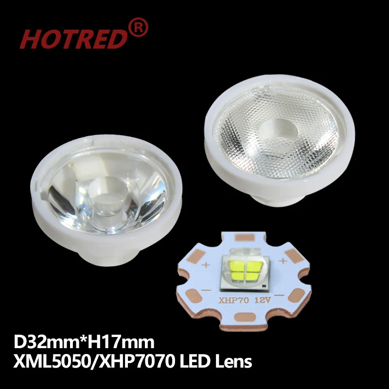 Led Lens XML2 XHP50 5050 XHP70 XHP-70 XHP70.2 MK-R MKR MC-E MCE 7070 Focus 5 Degree 25 Degree Optical Grade PMMA Led Lens 32mm