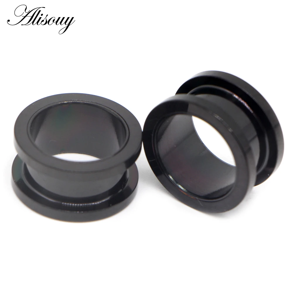 Alisouy 2pcs 1.2-30mm Stainless Steel Ear Tunnels Plugs Black Gold Color Expander Stretcher Ear Gauges Piercing Body Jewelry