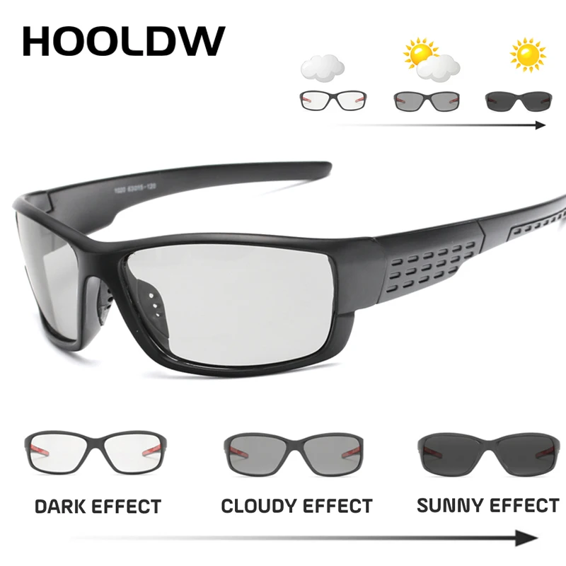 HOOLDW New Photochromic Sunglasses Men Driving Polarized Sun Glasses Women Outdoor Sport Goggle Chameleon Change Color Eyewear