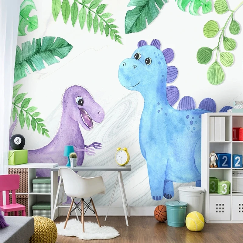 Custom Any Size 3D Wallpaper Self-Adhesive Modern Children's Room Tropical Plants Mountain Cartoon Dinosaur Home Decor Backdrop