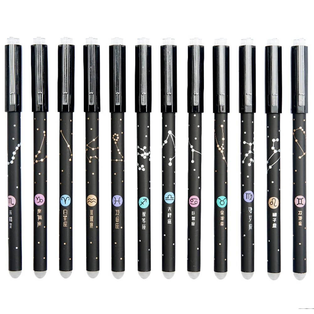 Ensemble de stylos gel effaçables avec tiges de recharge à bille, encre bleue et noire, poignée lavable, fournitures d\'écriture scolaire, papeterie,