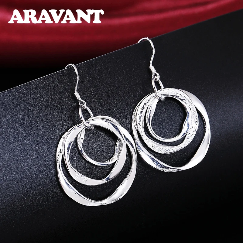 925 Silver Three Circle Drop Earring For Women Fashion Jewelry