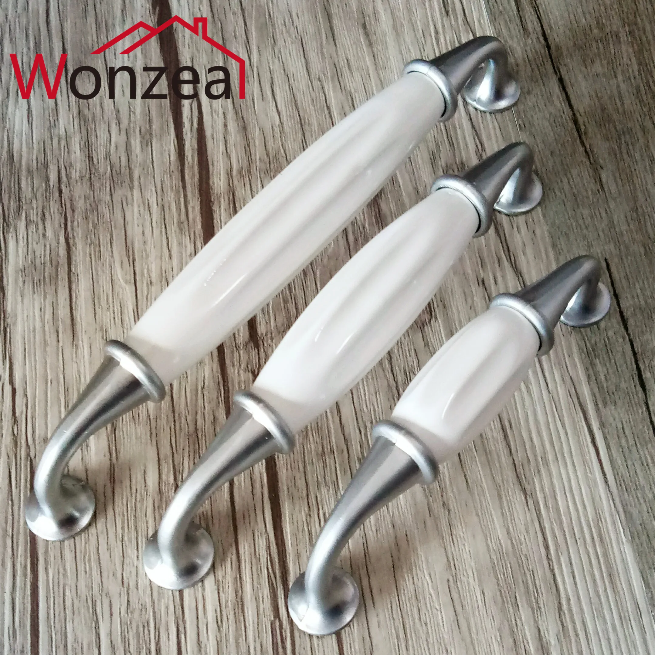 Zinc Alloy Ceramic Cabinet Pulls Furniture Handle For Kitchen Door Drawer Knobs White Color Hole CC 96mm/128mm/160mm