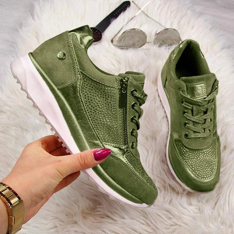 Women Shoes Fashion Crystal Sneakers Women Zipper Platform Trainers Casual Ladies Shoes Tenis Feminino Zapatos De Mujer WSH3811