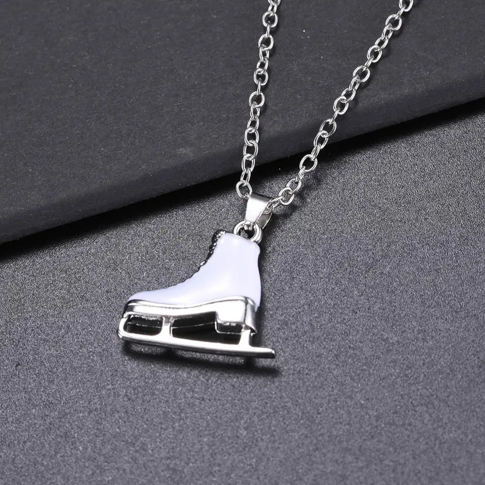 Skyrim Fashion White Enamel Ice Skates Shoes Pendant Necklace Jewelry for Women Classic Long Chain Sweater Necklaces Gift