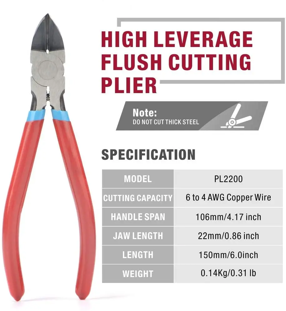 IWISS Wire Flush Cutters, 6-inch Side Cutter, Clipper Wire Snipss Electronic Cutter, Spring-loaded High Leverage Cutting Plier