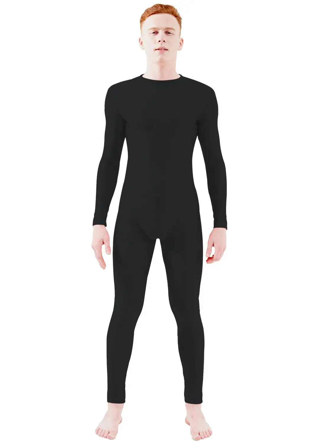 Ensnovo Men's Spandex Long Sleeve Round Neckline Footless Bodysuit Ballet Dancewear Unitard Jumpsuit Zentai Suit