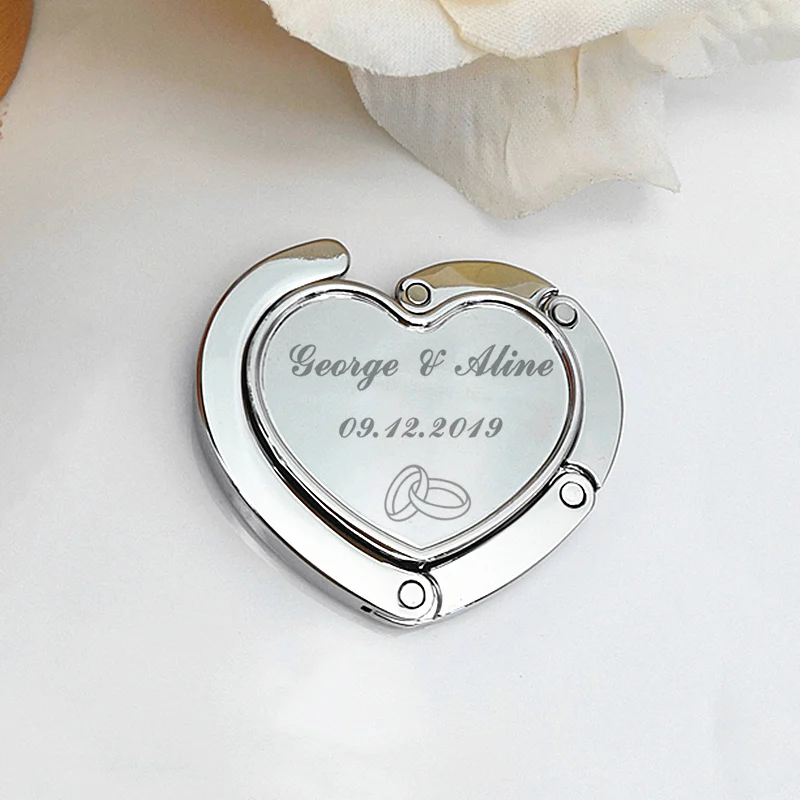 20pcs Personalized Wedding Favor Custom Engraved Metal Handbag Holder Portable Purse Hook Women\'s bag Hanger Wedding Souvenir