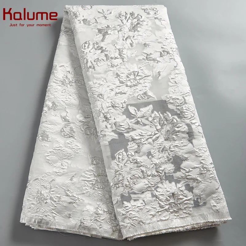 Kalume African Jacquard Brocade Fabric 2024 Nigerian French Tulle Lace Fabric Embroidey High Quality For Diy Sew Wedding F2539