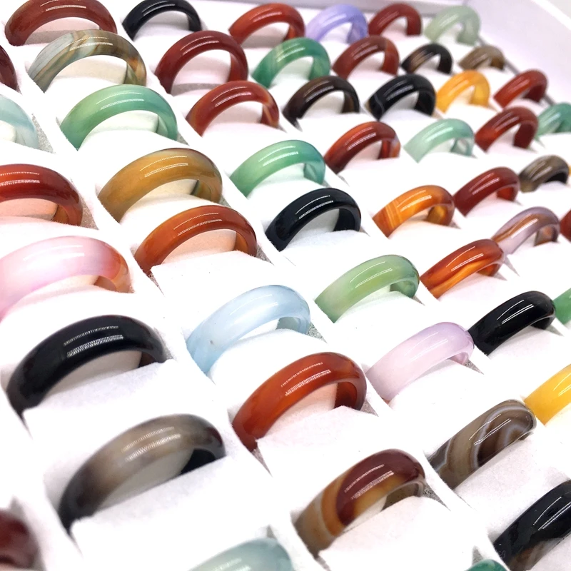 MixMax 100 Pieces Women\'s Fashion Rings 6MM Colorful Agate Jewelry Bands Wholesale Lot Party Gifts Mix Colors