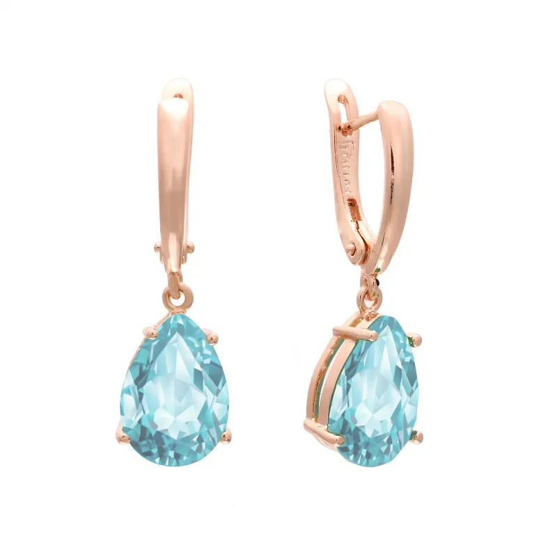 

Women Drop Earrings Trendy 585 Rose Gold Color Fashion Jewelry New Design Blue Stone Lady Earring Gift