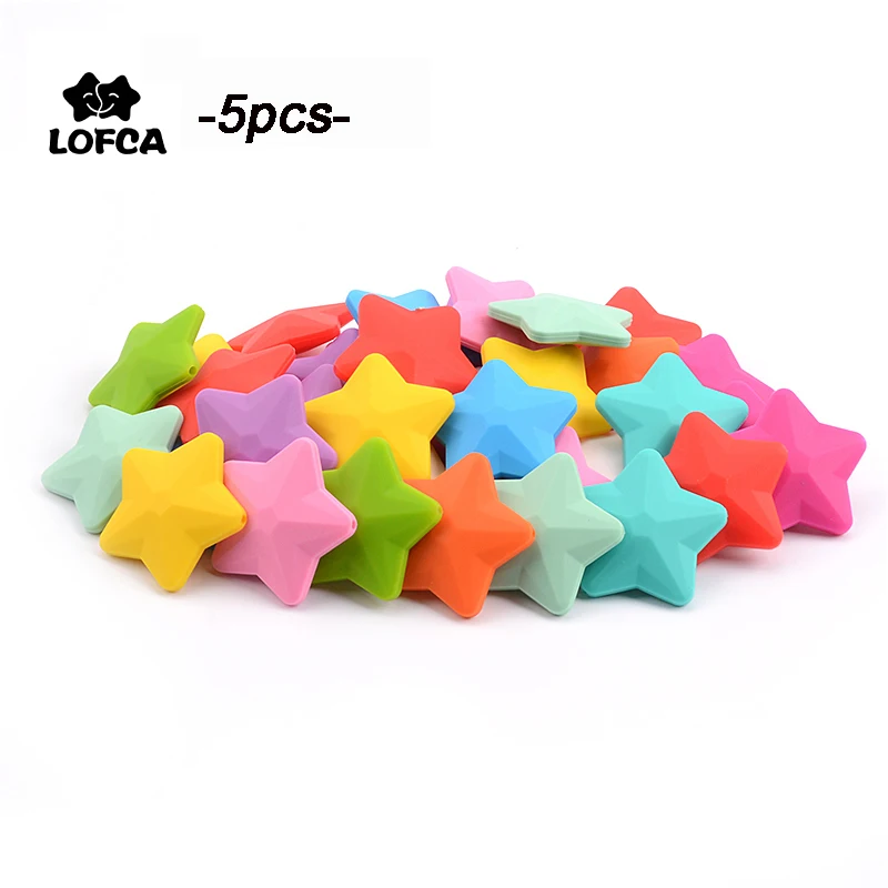 LOFCA 5pcs Star Silicone Beads Soft teether Star Shape BPAFREE Baby Diy Jewelry Bracelet  Necklace and Pendant Making Oral Care