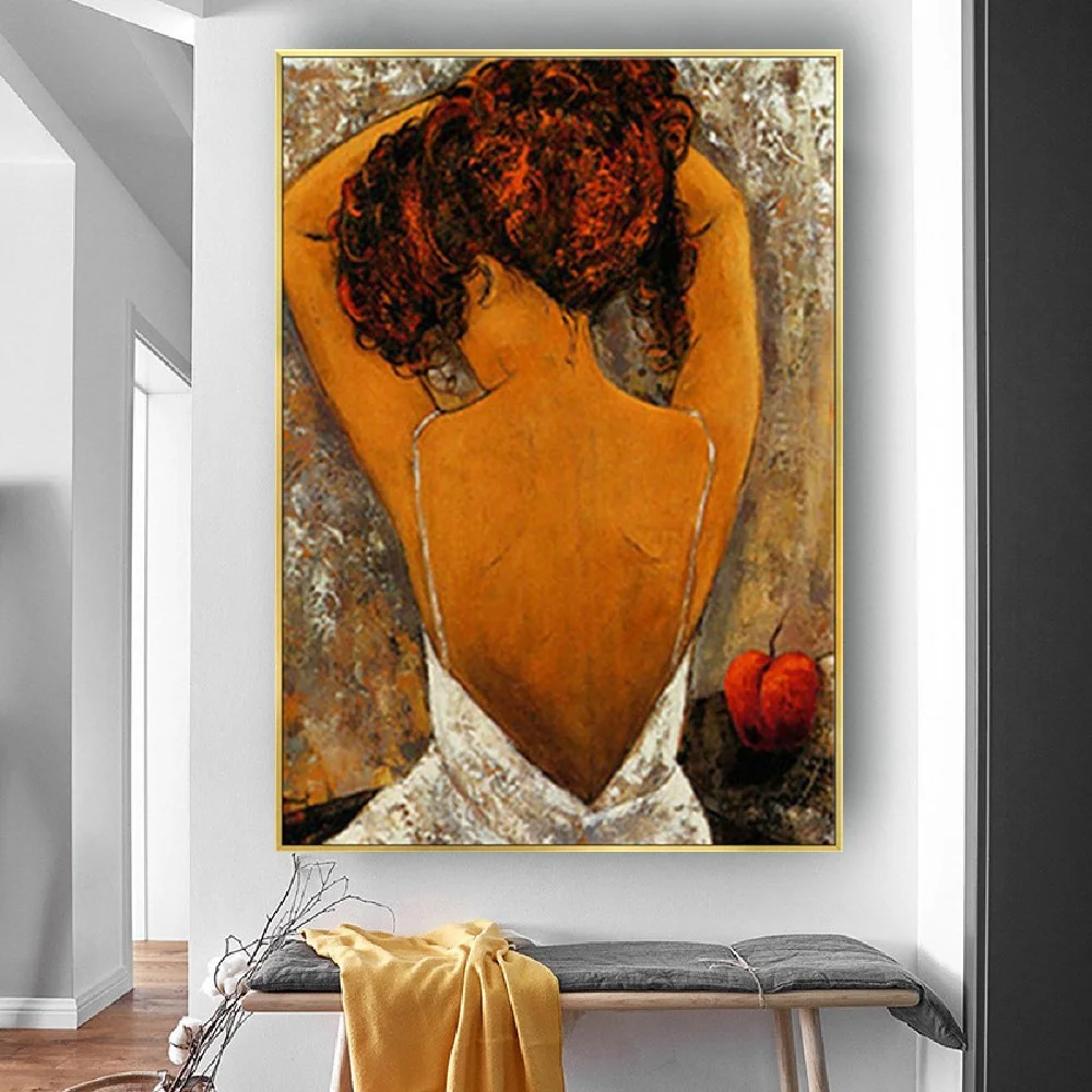 Modern Palette Knife Character in wall Painting Girl Back Art Hand Painted Oil painting on canvas Hotel room decor Picasso works