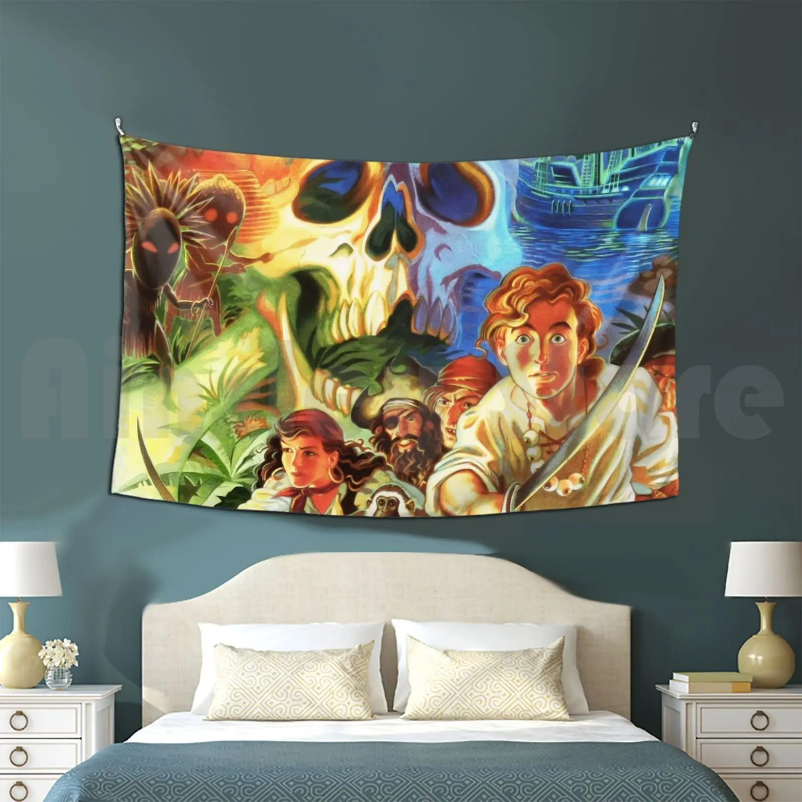 Tapestry Monkey Island Hat Monkey Island Retro Pixel Pirate Guybrush Lechuck Secret