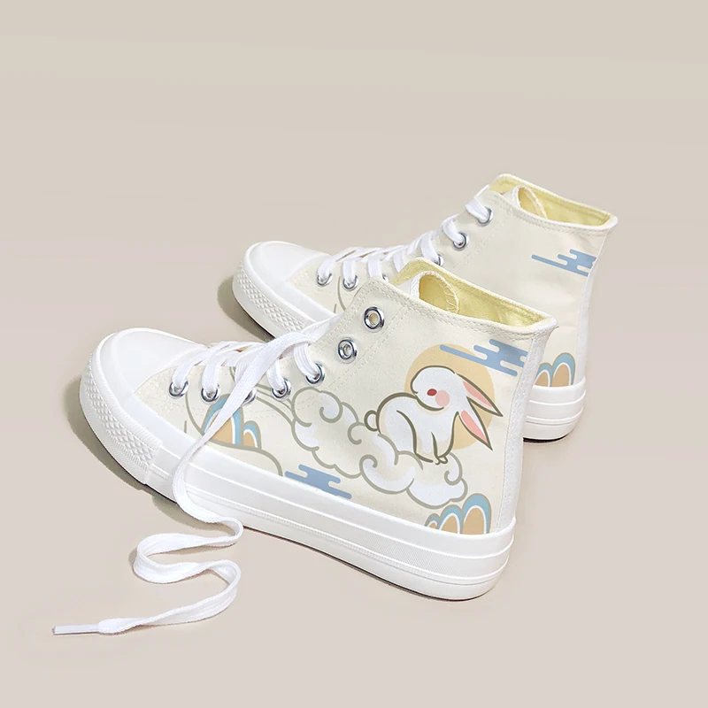 Amy and Michael 2012 Autumn Original Design High Top Hand Painted Lovely Bunny Canvas Shoes Girls Students Woman Vulcanize Shoes