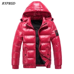 Winter Jacket Men 2020 Fashion Shiny Silver Warm Parka Jacket Men Solid Hooded Puffer Coats Removable Casual Style Mens Clothing