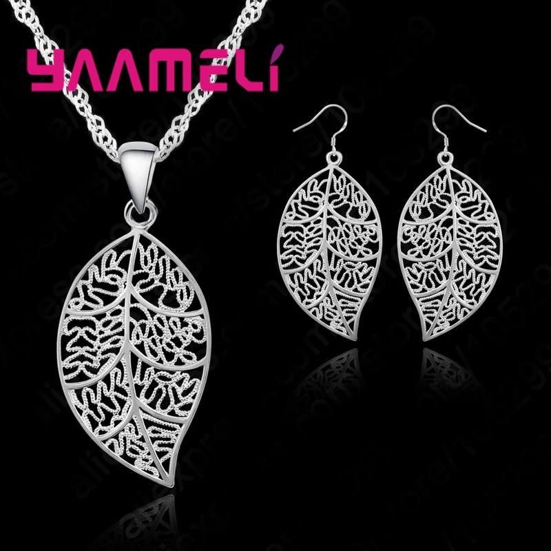 Classic Jewelry Best Genuine 925 Sterling Silver Jewelry Sets Earring Hook Leaf Pendant Necklaces+18\