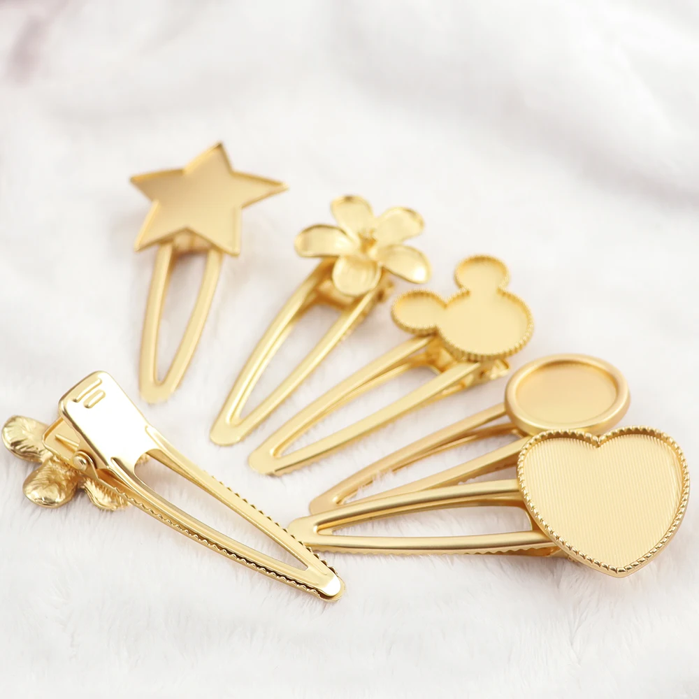 5pcs/2pcs  Style Matte Gold High Quality UV Epoxy Resin Base Metal Duckbill Clip Cabochon Base DIY Hairpin clips Jewelry Making