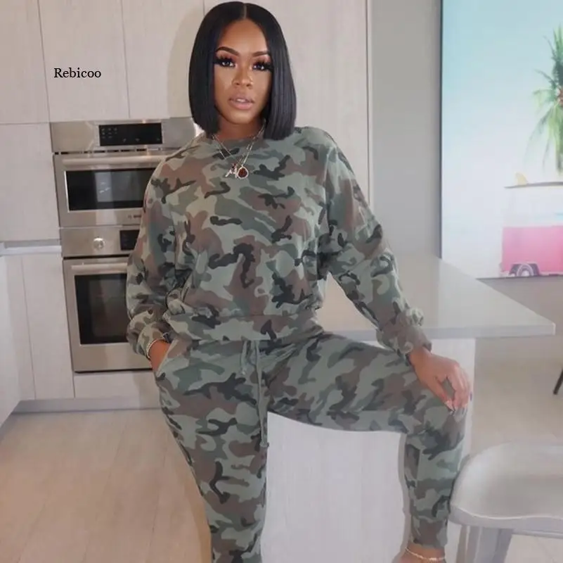 

Camouflage Casual Two Piece Set for Women Tracksuit Fall Lounge Wear Matching Sets Sweat Suits Women 2 Piece Pants Set