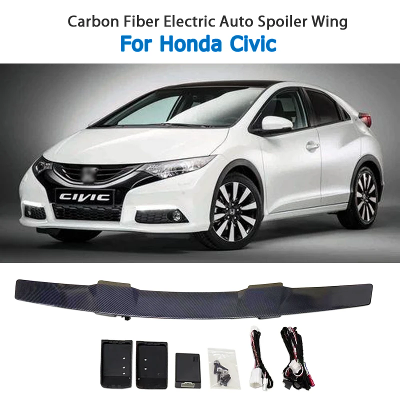 NEW Electric Automatically Universal Rear Trunk Tail Boot Lid Car Spoiler wing For Honda Civic Glossy Carbon Fiber