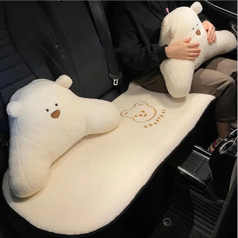 Hoge Kwaliteit Pluche Universele Leuke Cartoon Kleine Beer Hoge Kwaliteit Lamswol Warme Nekkussen Waistpillow Autostoel Cushon