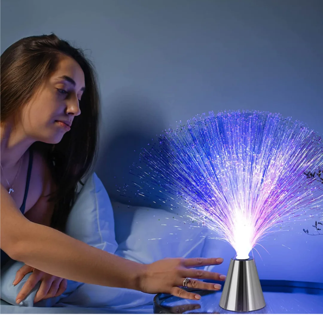 Sensory Fiber Optic LED Lamp, Color Changing with Cone Base, Ice Fiber Lamp with Battery Powered, Calming Mood, Night Light