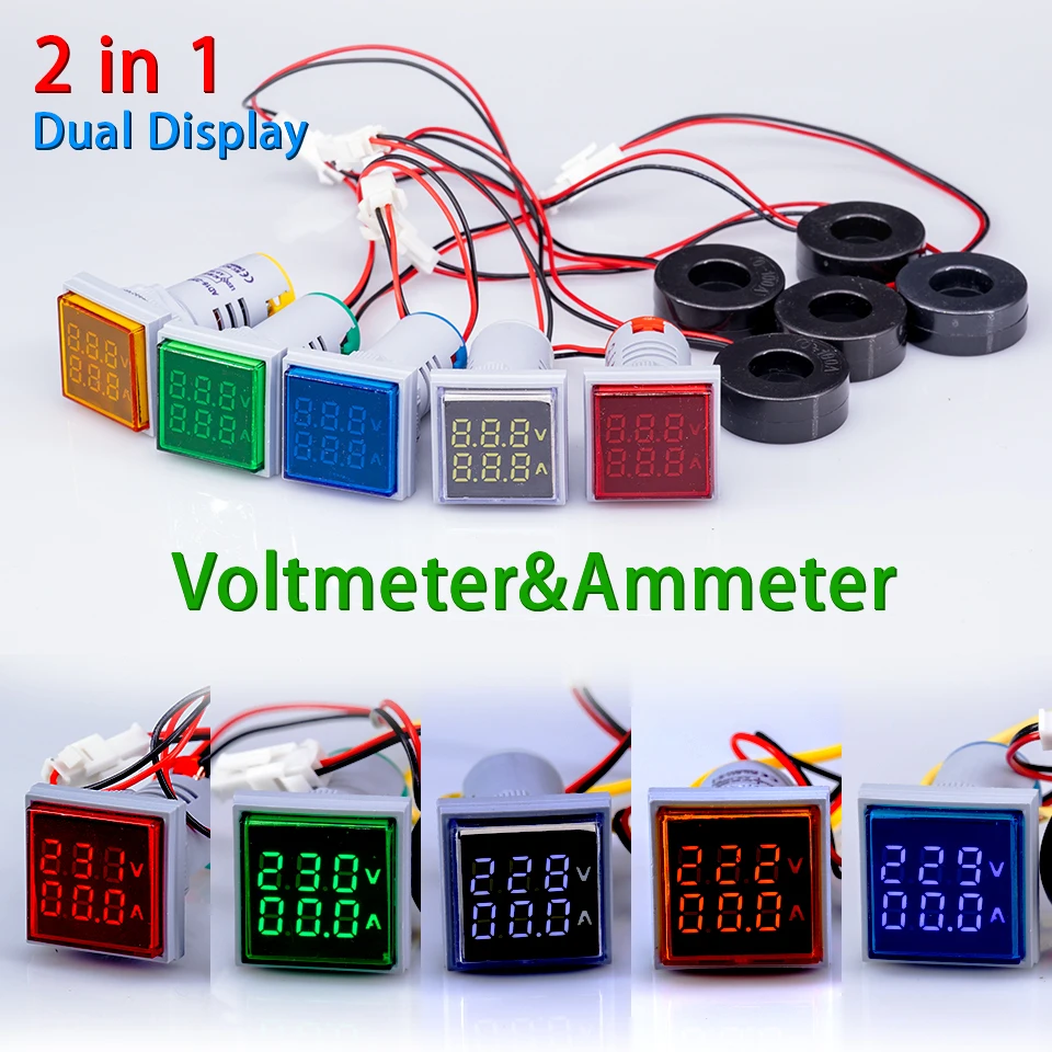 Voltímetro Digital Led de 22mm, luces de señal, amperímetro, 500V, medidor de corriente de voltaje voltios, Detector de prueba, 60-220V, 0-100A