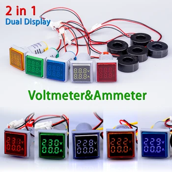 22mm 60-500V 0-100A Led AC Dijital Voltmetre Ampermetre Sinyal Işıkları 220V Gerilim Akım Ölçer Volt Amp Göstergesi Test Cihazı Dedektörü