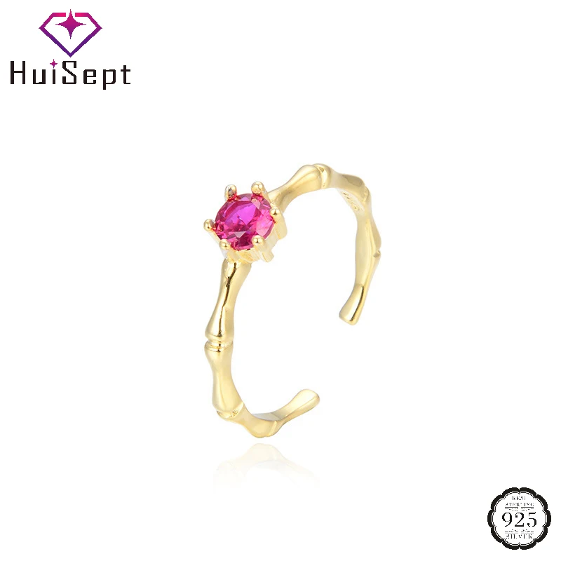 

HuiSept Rings for Women 925 Sterling Silver Jewelry Accessories with Ruby Gemstone Open Finger Ring Wedding Party Gift Wholesale