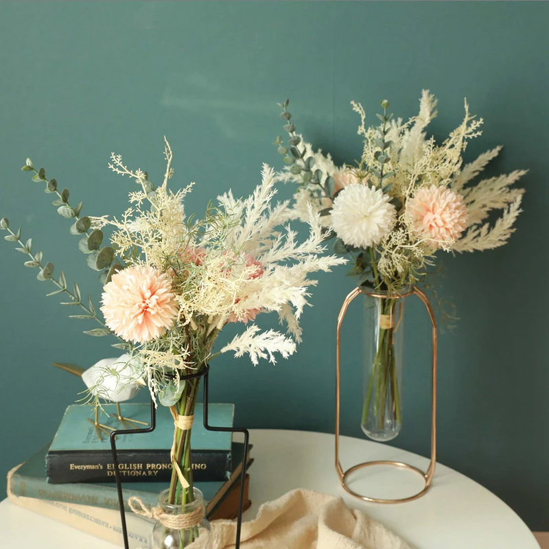 

1 Bunch Of Artificial Flowers High Quality Silk Dandelion Plastic Eucalyptus Mixed Bouquet Wedding Home Decoration False Flower