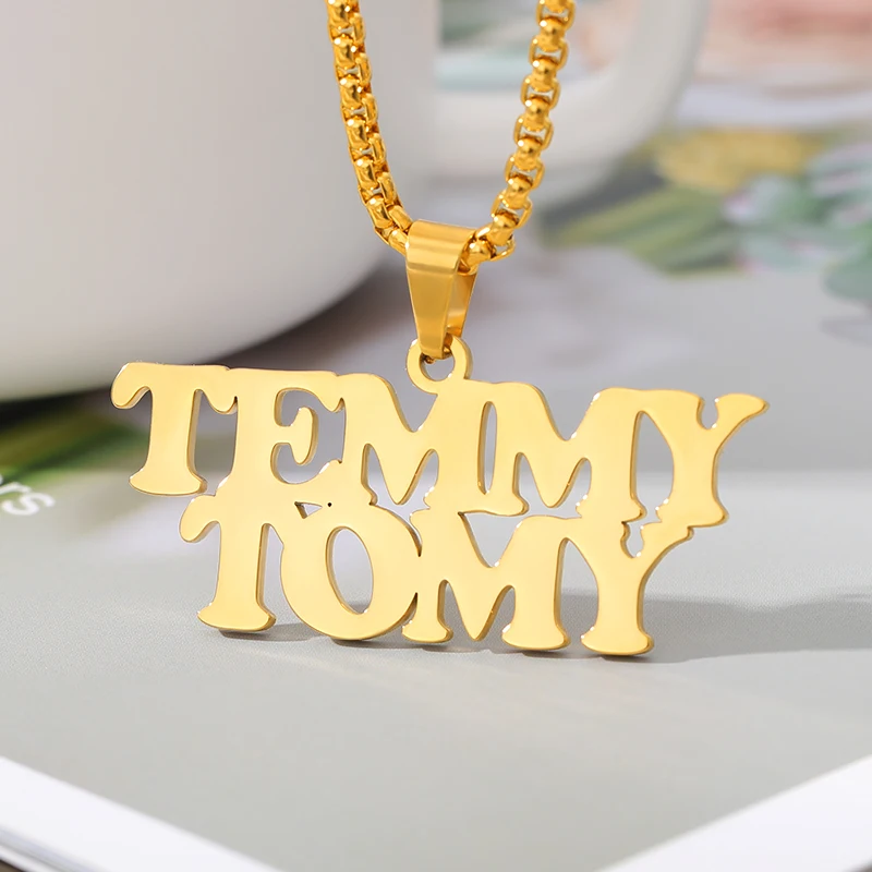 Custom Thick Bead Chain 1-3 Name Necklace Personalized Jewelry Stainless Steel Big Bold Nameplate Necklace For Women Men Gifts