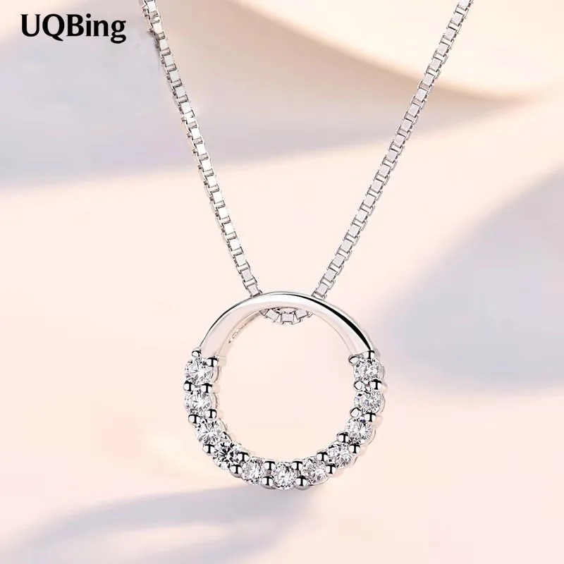 

925 Stamp Fashion Silver Color Necklaces Round Crystal Zircon Wedding Pendants&Necklaces Women Jewelry