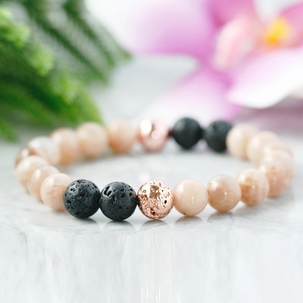 MG0948 Sunstone Diffuser Bracelet Rose Gold Color  Lava Bead Bracelet Energy Protection Bracelet Femme Essential Oil Bracelet