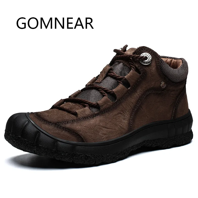 

GOMNEAR Winter Men Trekking Hiking Shoes Genuine Leather Breathable Climbing Shoes Camping Hunting Outdoor Shoes Hiking Sneakers