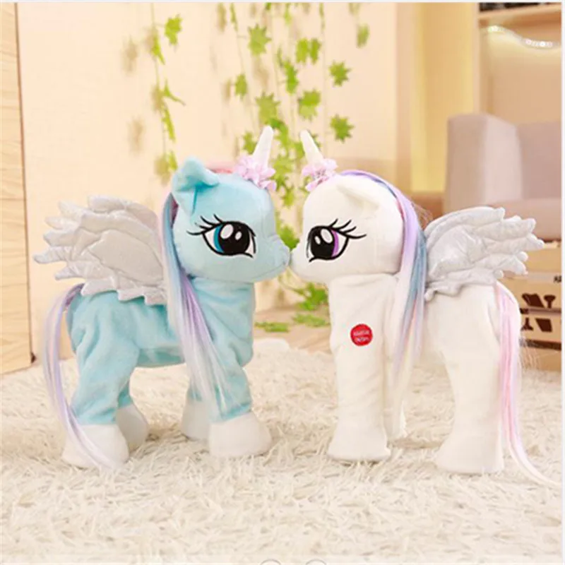 Juguetes Divertidos de peluche de unicornio eléctrico para caminar con línea de peluche Animal de música electrónica juguete de unicornio para niños regalos de navidad