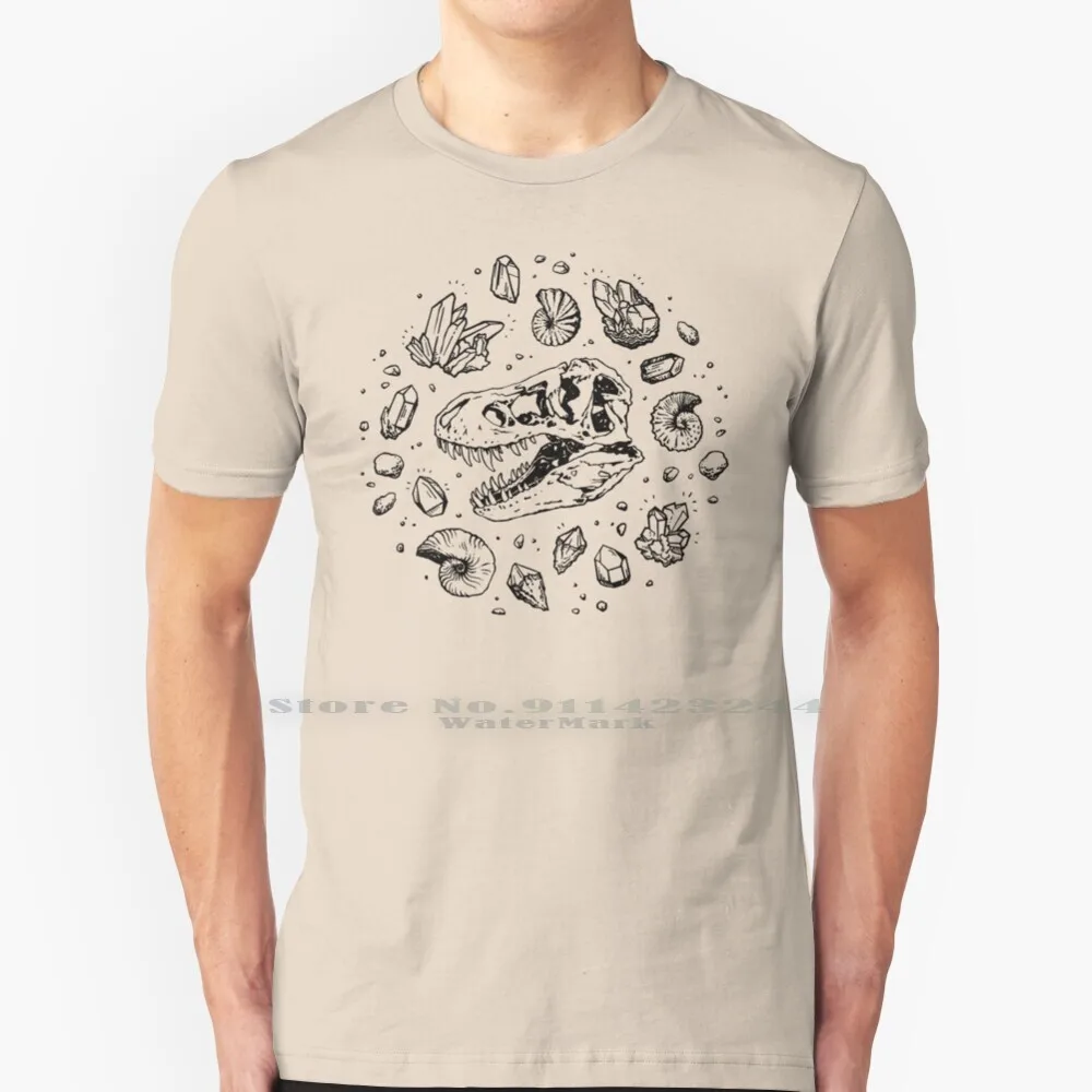 Geo-Rex Vortex | Black | Dinosaur Art 100% Cotton T Shirt Tyrannosaurus Dinosaur Ammonites Rocks Minerals Crystals Stan Skull